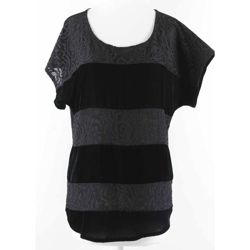 Dolan $78 Sz L Black Mixed Lace Velvet Polyester Blend Top - Picture 3 of 9